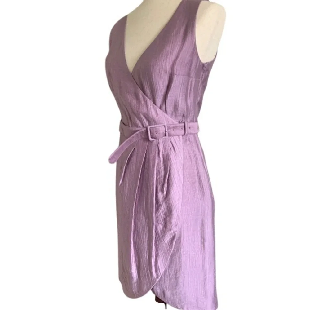 Lavender Sleeveless Wrap Dress 6‎ Belted V-Neck Minimalist Quiet Luxury Career